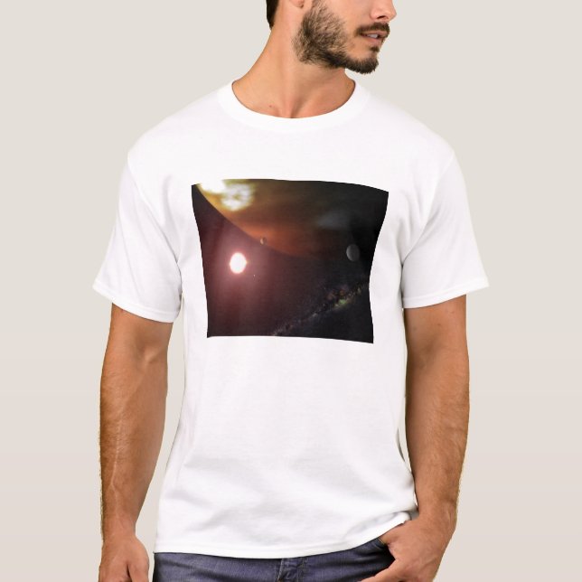 Camiseta Um planeta gigante a gás orbitando uma estrela anã (Frente)