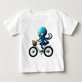 Camiseta Um polvo azul bonito em uma bicicleta