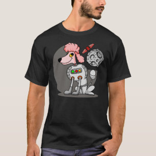 Camiseta Um Poodle Cor-De-Rosa Na Lua Observando Um Estado