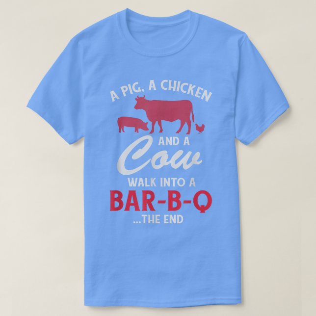 Camiseta Um Porco Um Frango E Um CHURRASCO Engraçado De Vac (Frente do Design)