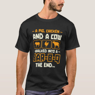 Camiseta Um Porco Uma Galinha E Uma Vaca Entraram Em Um Chu