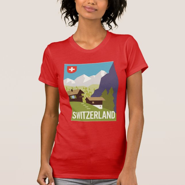 Camiseta Um poster de viagens da suiça (Frente)