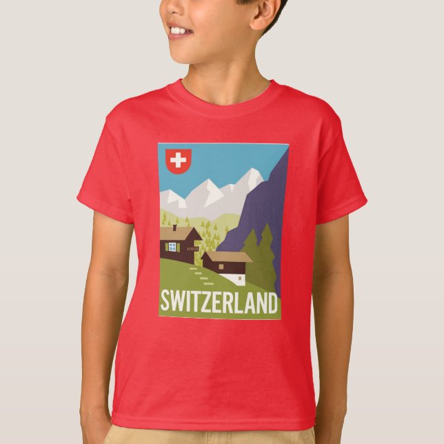 Camiseta Um poster de viagens da suiça (Frente)
