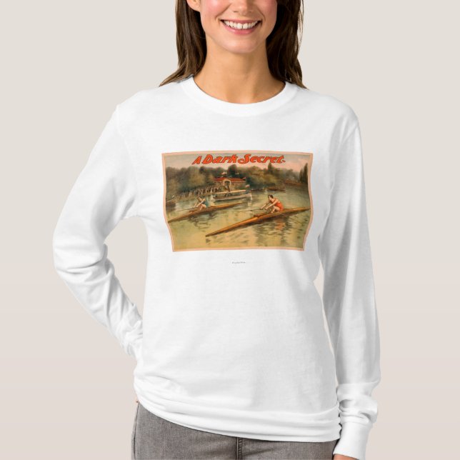 Camiseta Um poster teatral de segredo escuro (Frente)