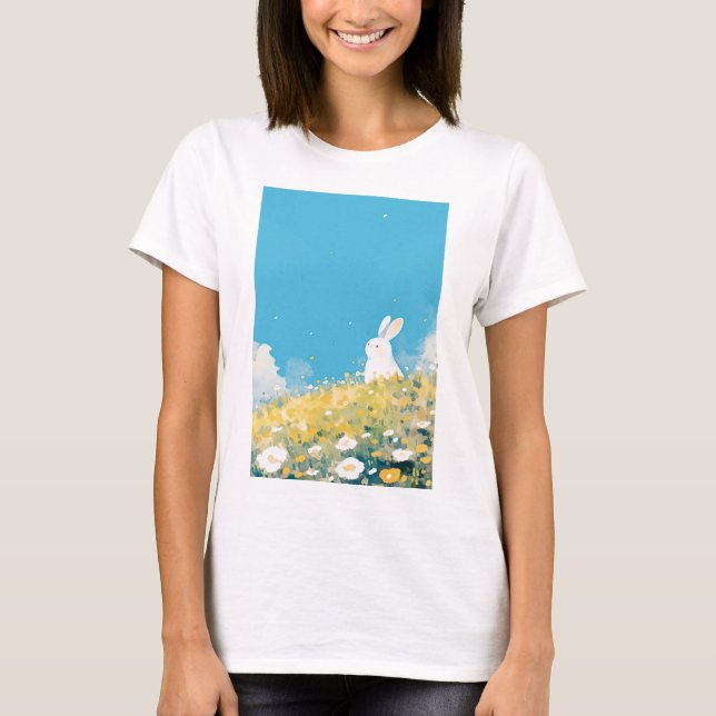 Camiseta Um Prado de Coelho Branco (Frente)