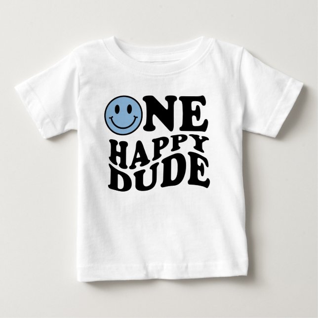 Camiseta Um primeiro aniversario Feliz de Sorriso Azul (Frente)