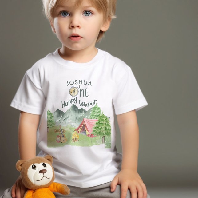 Camiseta Um primeiro aniversario Personalizado de Camper Fe (Personalized One Happy Camper T-shirt for first birthday)