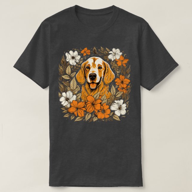 Camiseta Um Retriever de Ouro rodeado de lírios ilustra (Frente do Design)