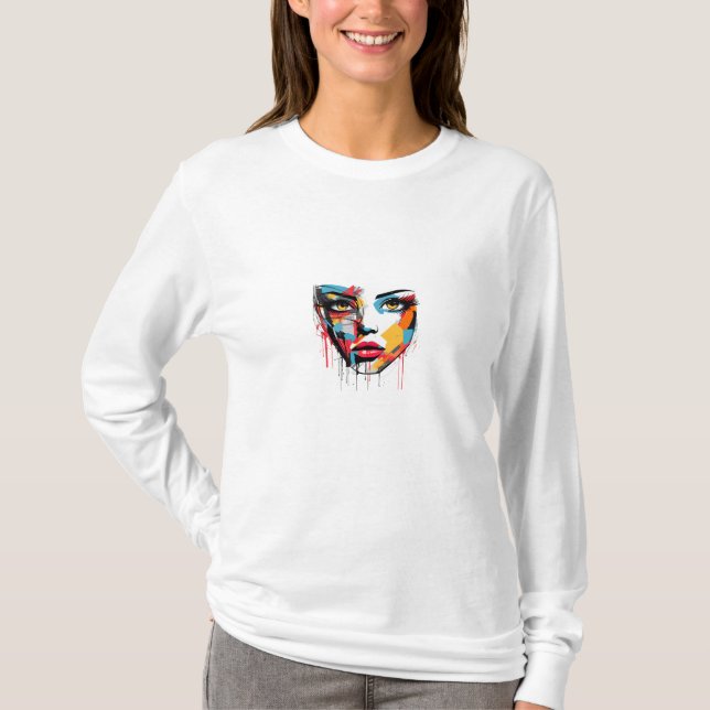 Camiseta Um rosto de mulher Abstrato (Frente)
