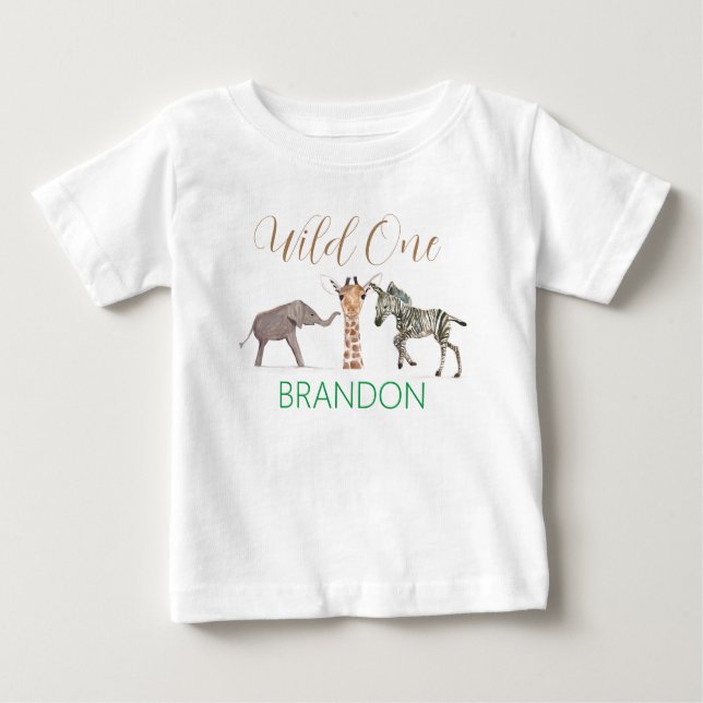 Camiseta Um Safari de Animal Selvagem para o 1º Aniversário (Frente)