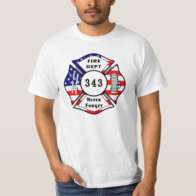 Camiseta Um sapador-bombeiro 9/11 nunca esquece 343 (Frente)