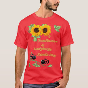 Camiseta Um Sunflower e Ladybug tipo mulheres e crianças