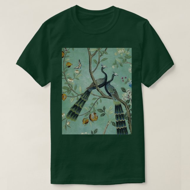 Camiseta Um Teal de Dois Pássaros Chinoiserie Gráfico (Frente do Design)