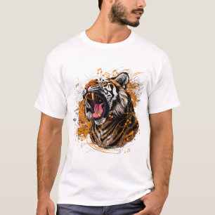 Camiseta Um tigre feroz rugindo com notas musicais emanadas