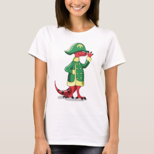 Camiseta Um Tiranossauro De Cartoon Vestido Como Napoleão.