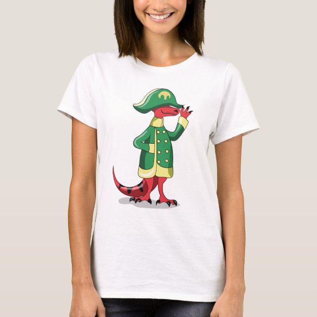 Camiseta Um Tiranossauro De Cartoon Vestido Como Napoleão. (Frente)