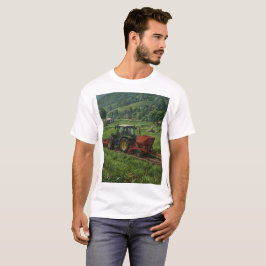 Camiseta um trator com a palavra arado está do lado
