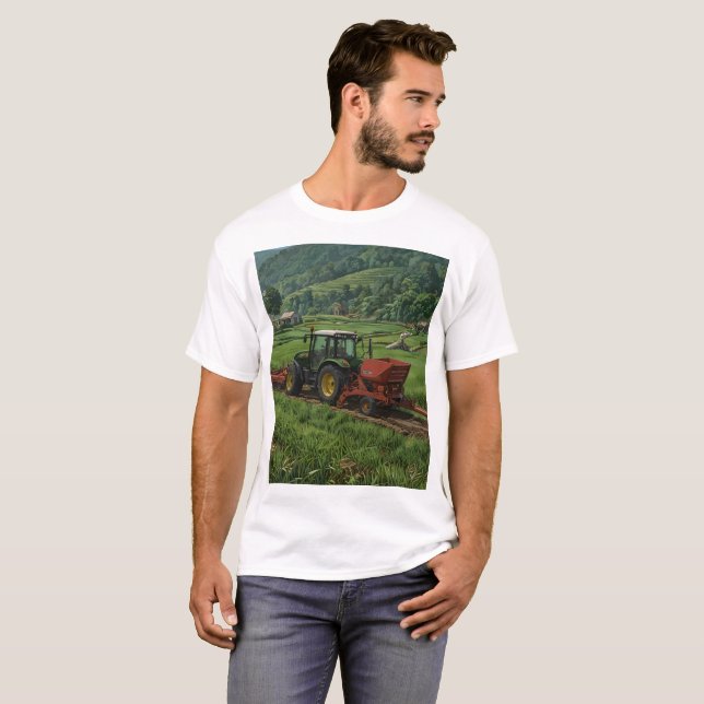 Camiseta um trator com a palavra arado está do lado (Frente Completa)