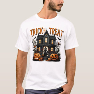 Camiseta Um truque ou uma noite de tratamento numa casa ass