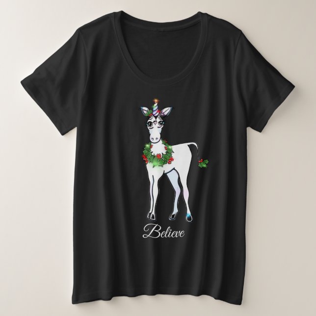 Camiseta Um Unicórnio de Natal Mágico só acredite (Frente do Design)