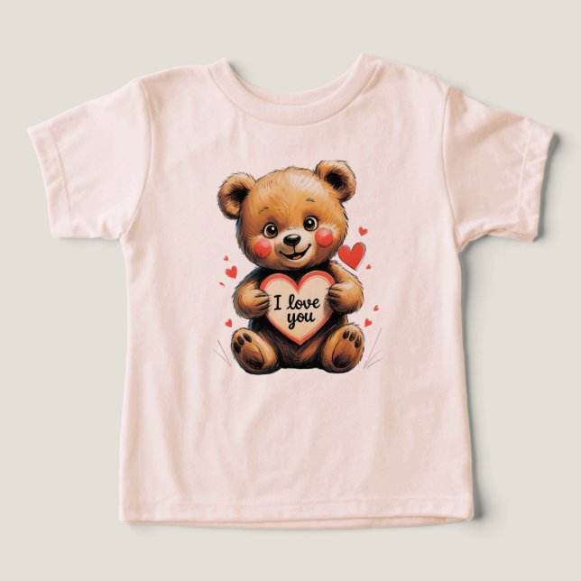 Camiseta Um ursinho bonito segurando um cartão em forma de  (Design frontal)