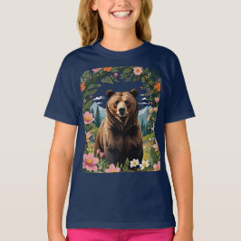 Camiseta Um Urso Castanho Com Flora E Montanhas De Prado