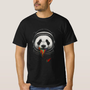Camiseta Um urso panda preto e branco vestindo um traje esp