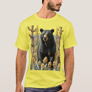 Camiseta Um Urso Preto Colorido Cercado Pela Flor Yucca 1