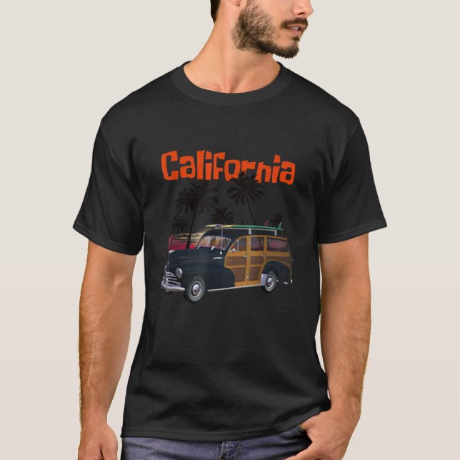 Camiseta Um vagão de surf clássico legal estilo California (Frente)