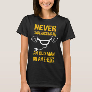 Camiseta Um Velho Engraçado Numa Bicicleta Eletrônica