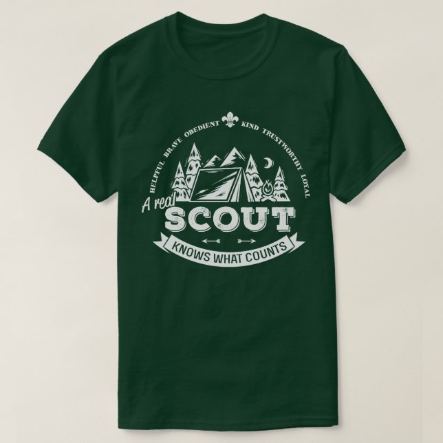 Camiseta UM VERDADEIRO SCOUT SABE O QUE CONTA DE branco (Frente do Design)