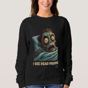 Camiseta Um zumbi assustado na cama pode ver pessoas mortos
