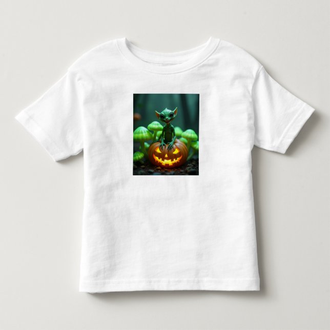 Camiseta Uma abóbora verde e alienígena de halloween (Frente)
