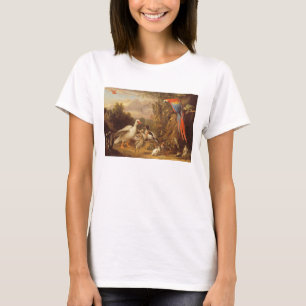 Camiseta Uma arara, patos, papagaios e outras aves em terra