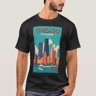 Camiseta Uma Arte Viagens vintage de Chicago Illinois EUA 1