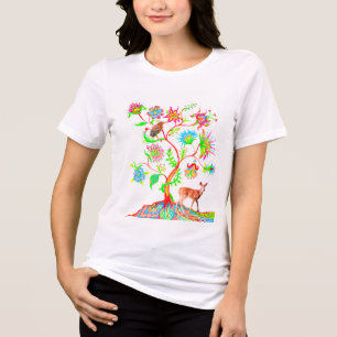 Camiseta Uma Árvore da Vida, um Pássaro e uma Fawn