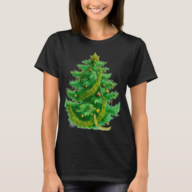 Camiseta Uma Árvore de Natal de Mandelbrot Com Lâmpadas Ver (Frente)