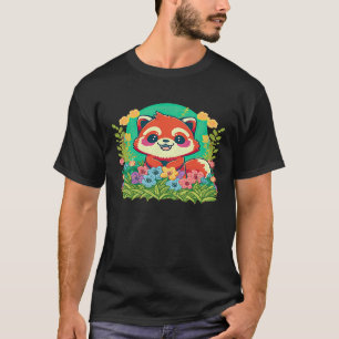 Camiseta Uma Aventura Colorida no Jardim de um Panda Vermel