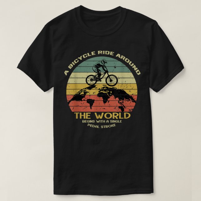 Camiseta Uma Bicicleta Ao Redor Do Mundo Começa Bikers Lov (Frente do Design)