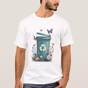 Camiseta Uma Caixa Reciclagem cercada por borboletas e sang