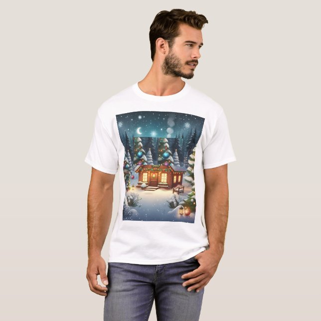 Camiseta uma casa com uma árvore de natal ao fundo (Frente Completa)