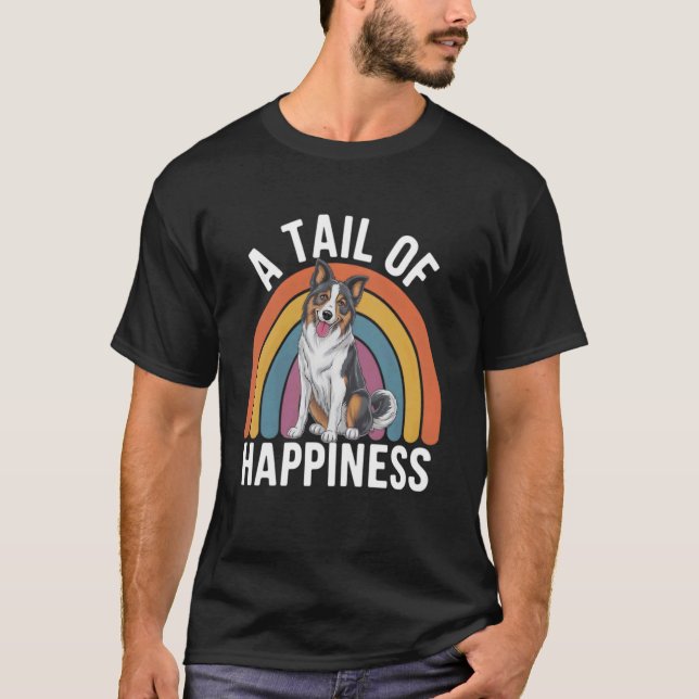 Camiseta Uma Cauda de Felicidade Border Collie Cão Retro Ar (Frente)