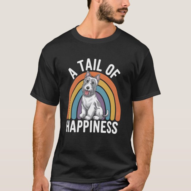 Camiseta Uma Cauda de Felicidade Cachorro Terrier Escocês R (Frente)