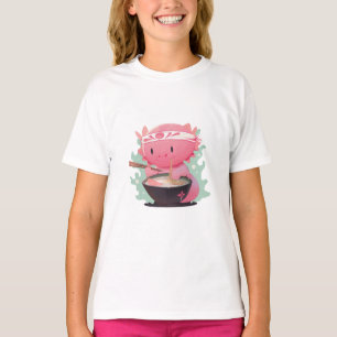 Camiseta Uma cena caprichosa de um axolote fofo comendo Ram