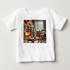 Camiseta Uma cena de inverno confortável perto da lareira q