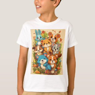 Camiseta Uma cena festiva com uma variedade de animais.