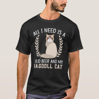Camiseta Uma Cerveja Gelada E Um Gato Ragdoll Kitty Alcoóli