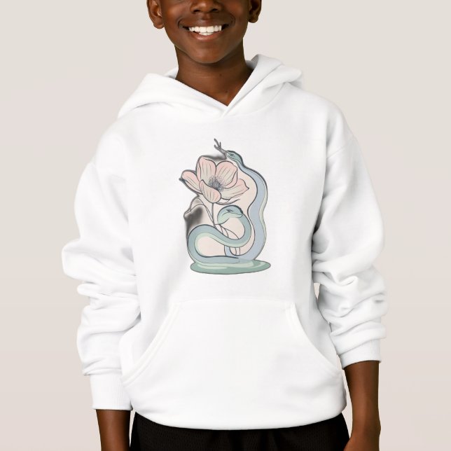 Camiseta Uma cobra enrolada em torno de uma flor (Frente)