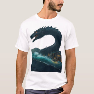 Camiseta Uma colossal serpente do mar enrolando em torno da