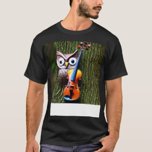 Camiseta Uma Coruja Aparece De Uma Árvore Com Violino Por E